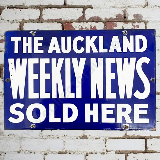 The Auckland Weekly News Enamel Sign