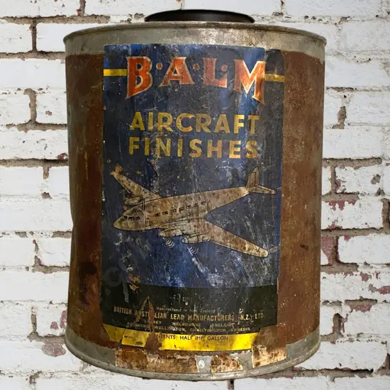 Old Balm Aircrast Finish Tin, Paper Label
