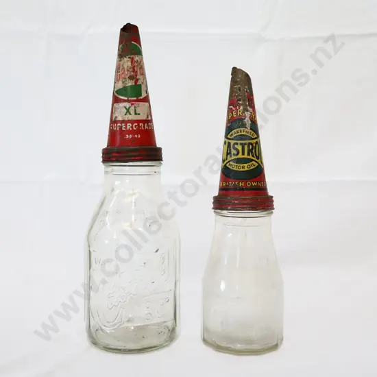 2 x Castrol Oil Bottes Pint and Quart With Tin Tops