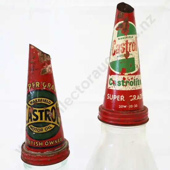 2 x Castrol Oil Bottes Pint and Quart With Tin Tops