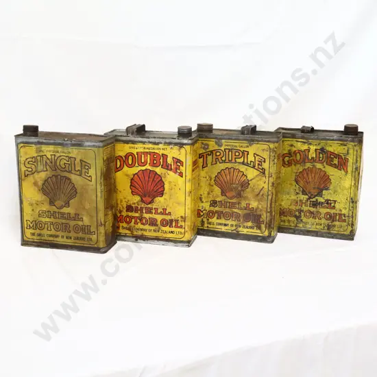 FULL SET 1930's Shell Oil Tins Single, Double, Triple and Golden