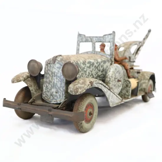 RARE FRENCH WW1 ERA Tin Plate Clock Work Toy Truck Camouflaged Milltary