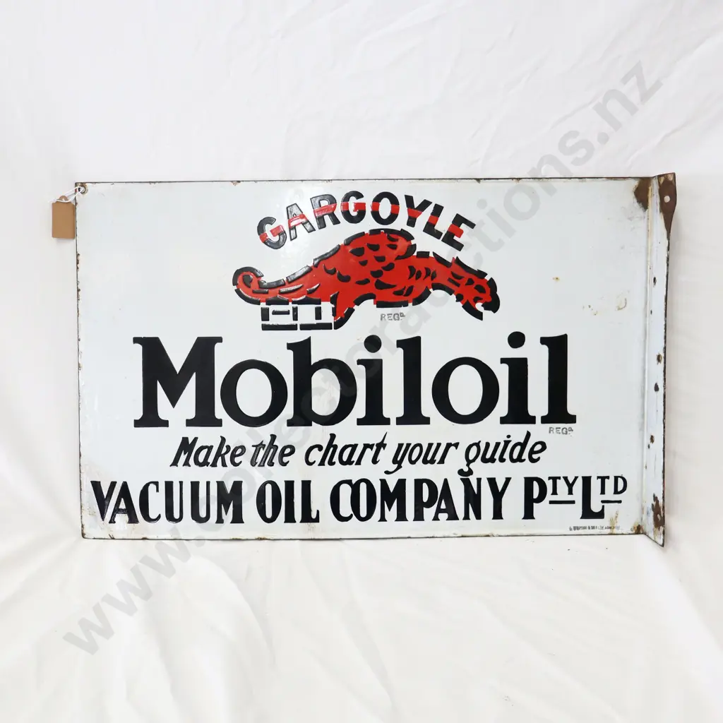 Mobil Oil Gargoyle Double Sided Flanged Enamel Sign Image 1++