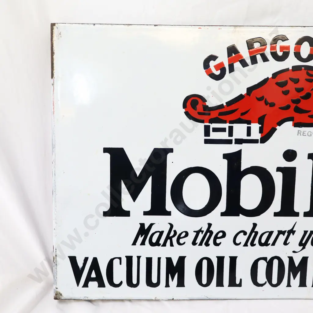 Mobil Oil Gargoyle Double Sided Flanged Enamel Sign Image 1++