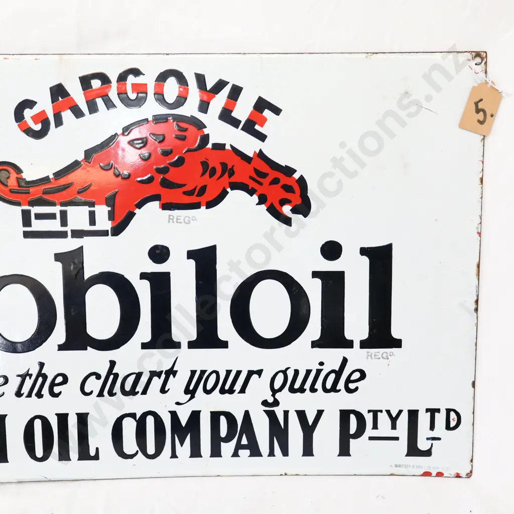 Mobil Oil Gargoyle Double Sided Flanged Enamel Sign Image 1++