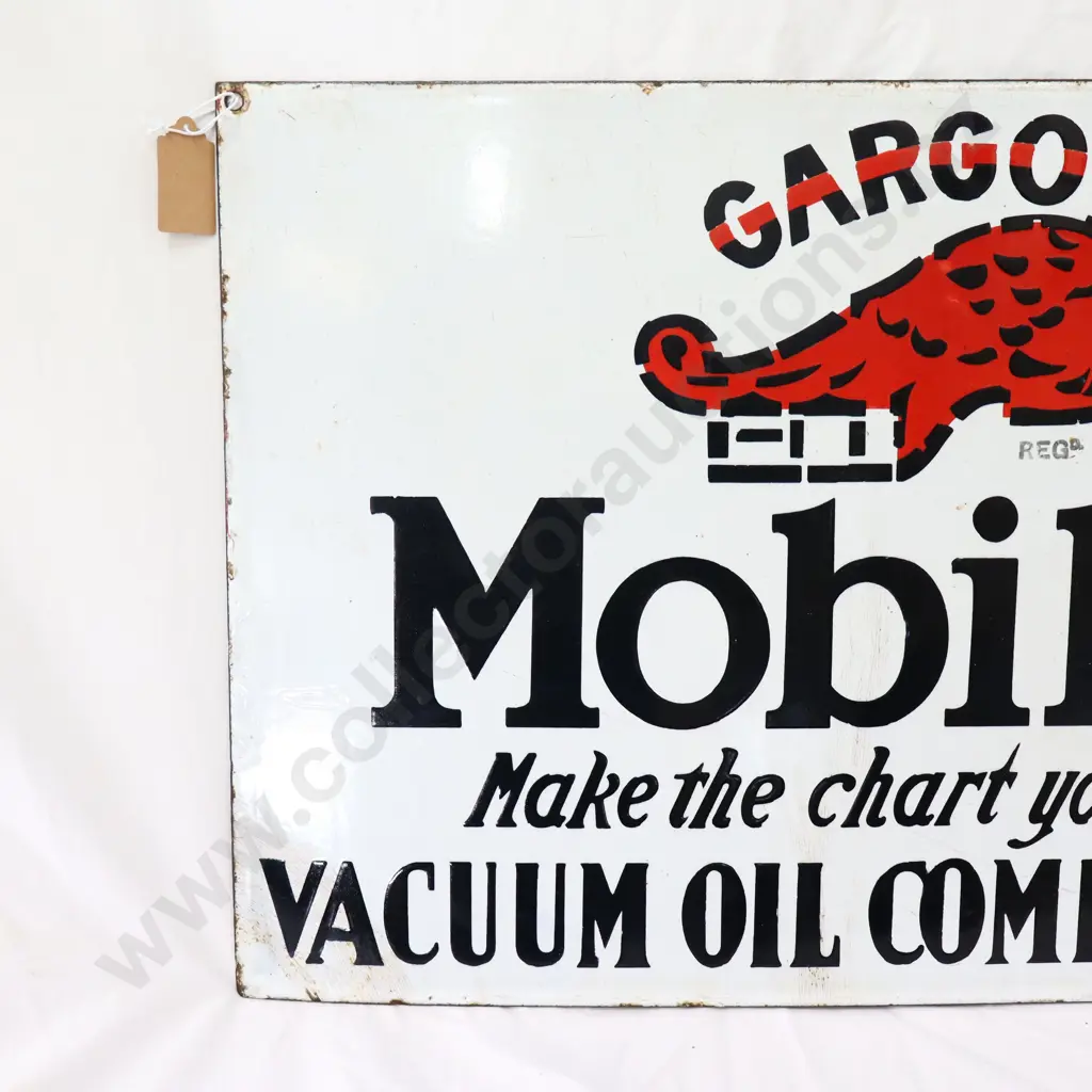 Mobil Oil Gargoyle Double Sided Flanged Enamel Sign Image 1++