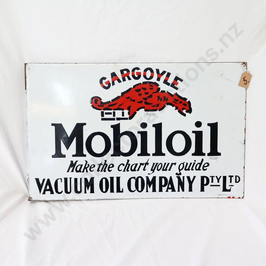 Mobil Oil Gargoyle Double Sided Flanged Enamel Sign Image 1++