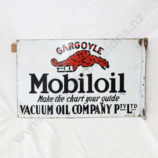 Mobil Oil Gargoyle Double Sided Flanged Enamel Sign