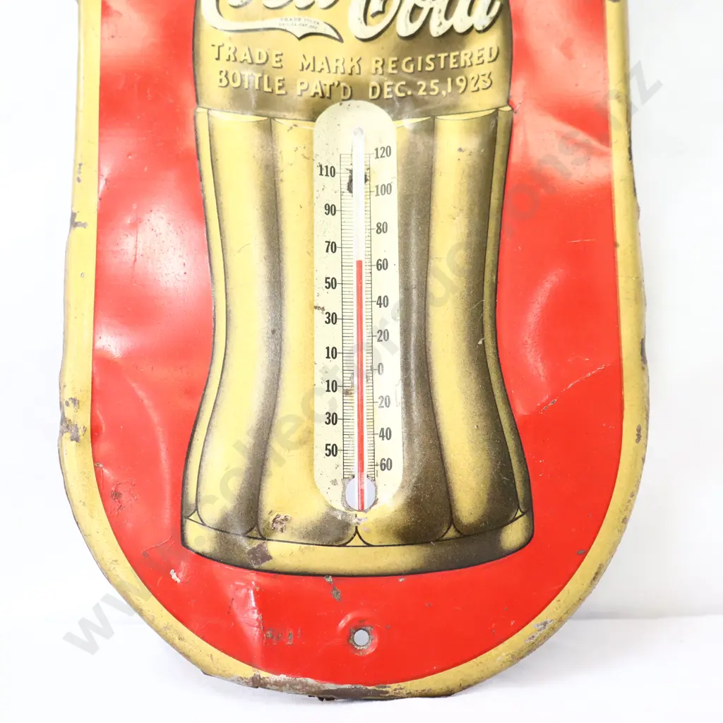 WORKING Early Coca Cola Thermometer Golden Bottle Image 1++