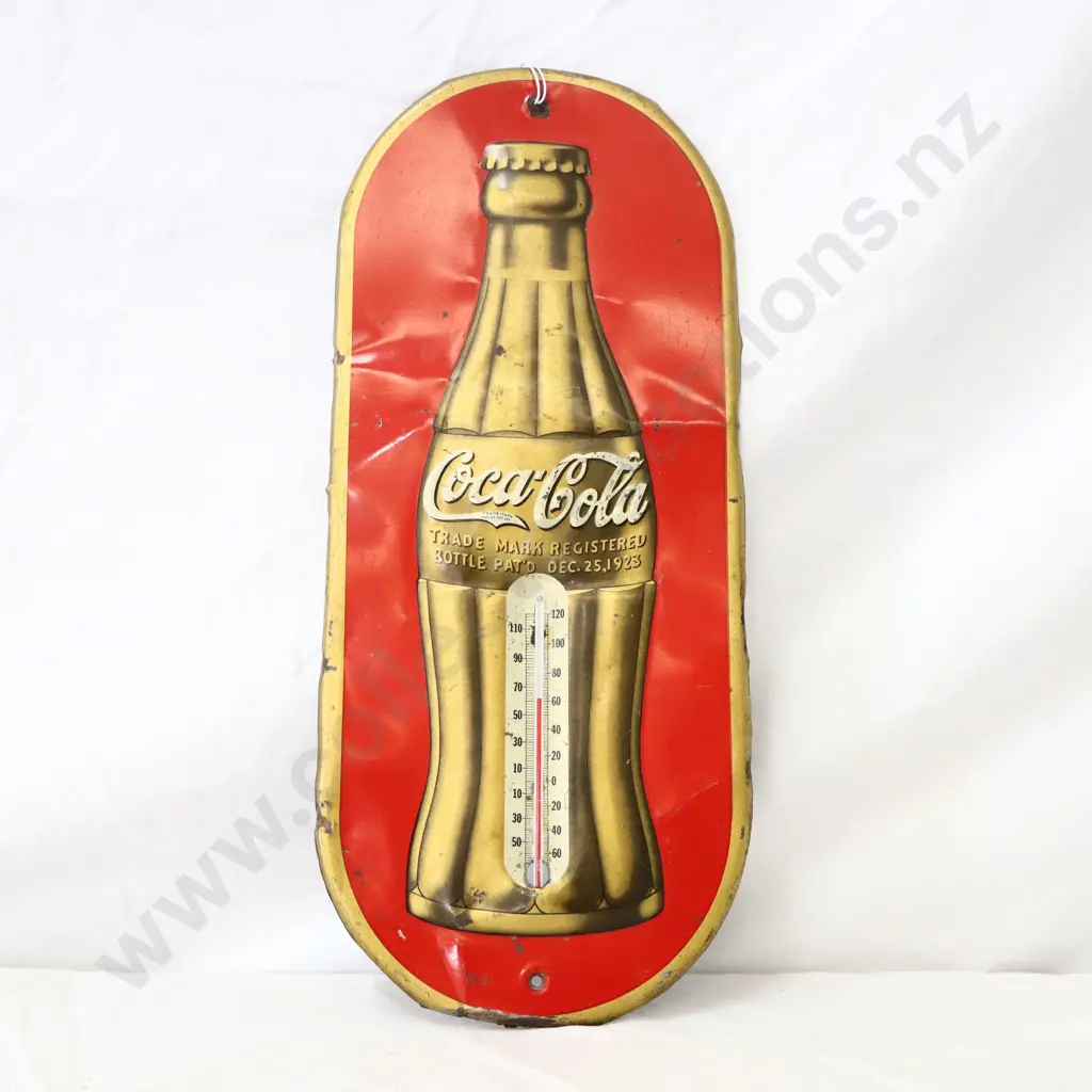 WORKING Early Coca Cola Thermometer Golden Bottle Image 1++