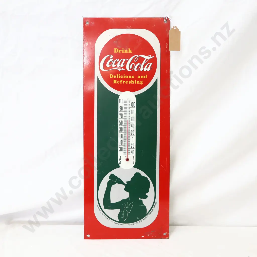 WORKING Pressed Tin Coca Cola Thermometer Dated 1984 Image 1++