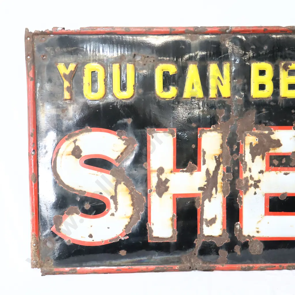 LARGE 6x3 Foot EARLY You Can Be Sure Of Shell Embossed Enamel Sign Image 1++