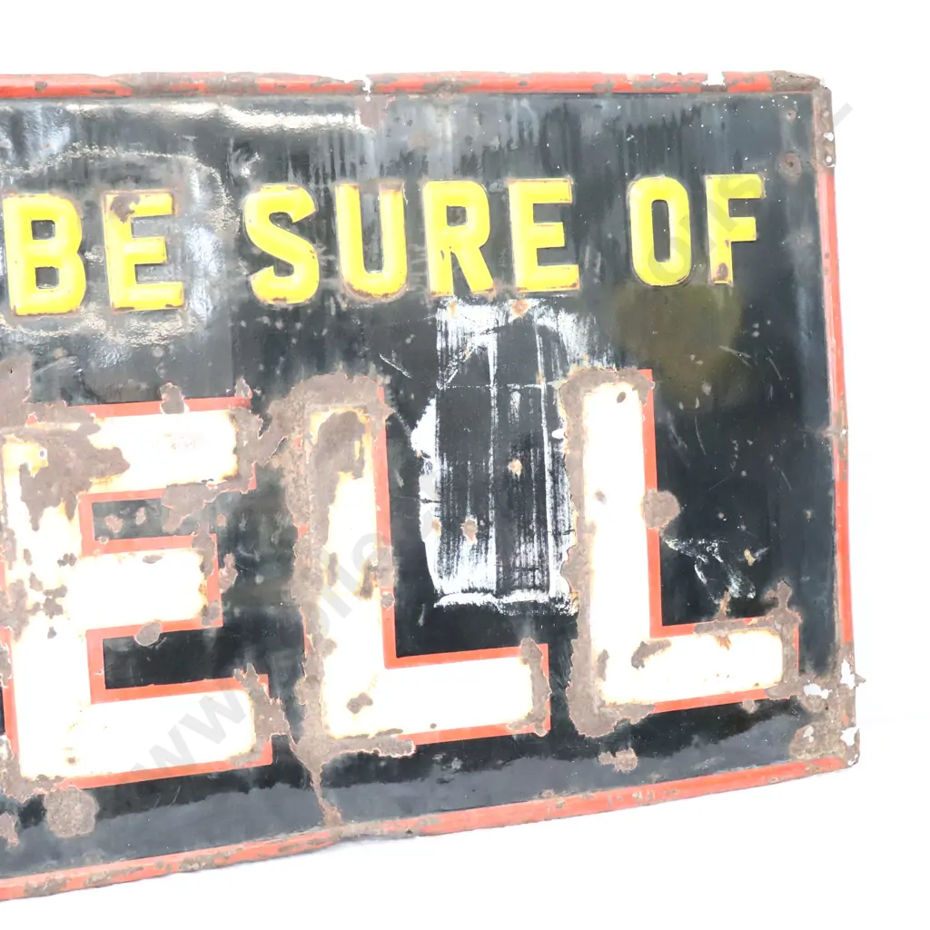 LARGE 6x3 Foot EARLY You Can Be Sure Of Shell Embossed Enamel Sign Image 1++