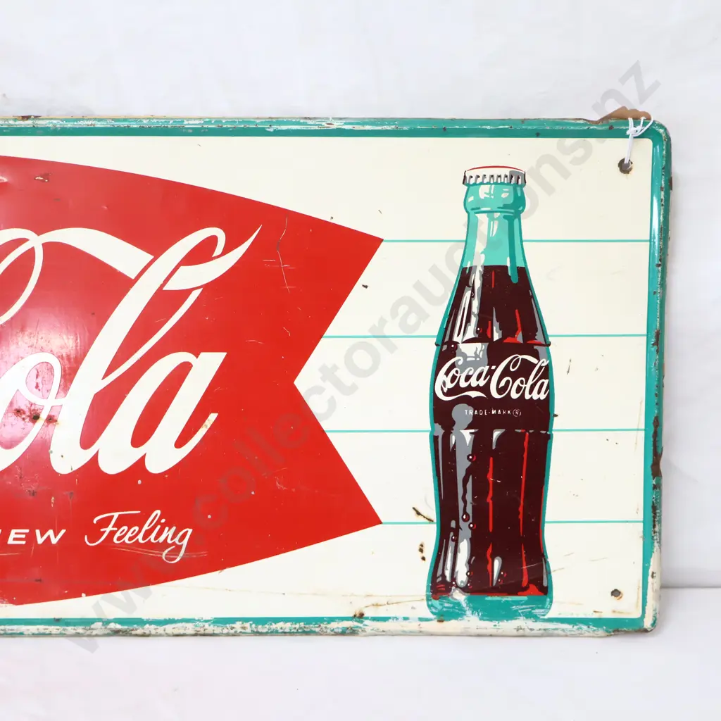 Coca Cola Fish tail Sign With Rolled Edges Dated 1943 Image 1++