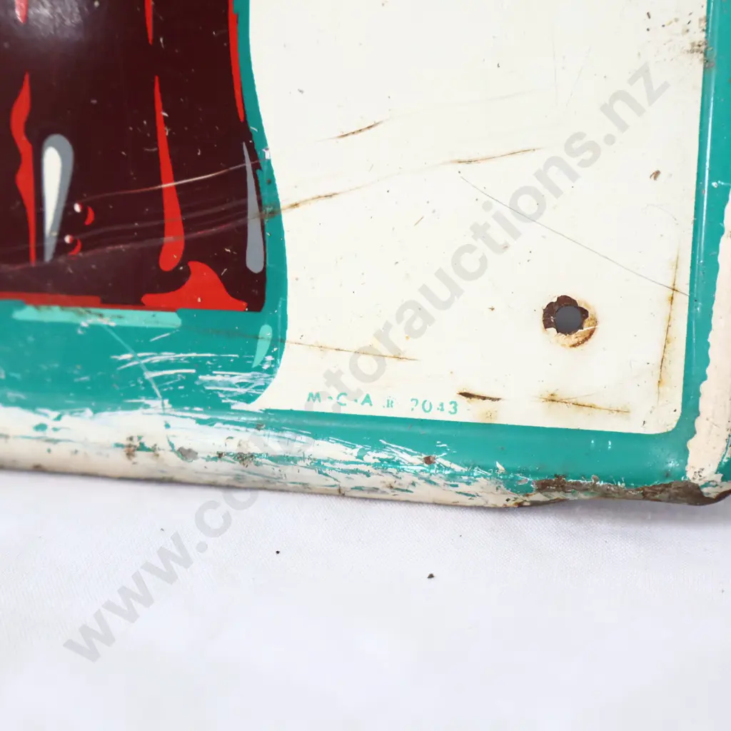 Coca Cola Fish tail Sign With Rolled Edges Dated 1943 Image 1++