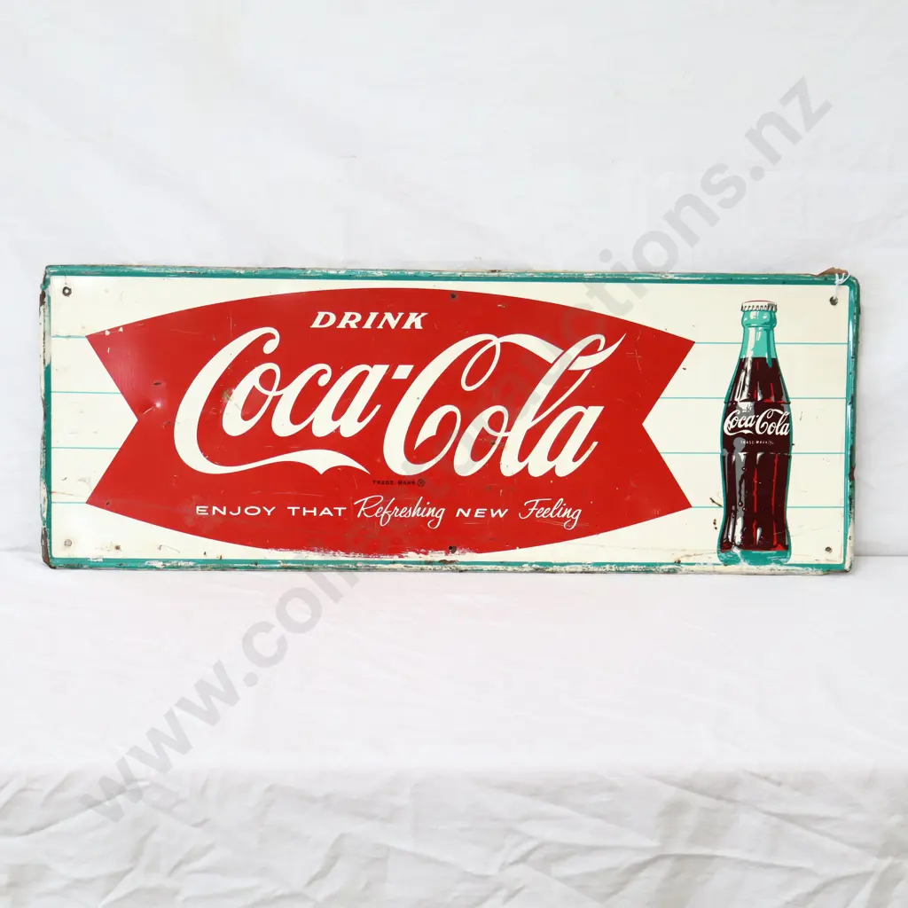 Coca Cola Fish tail Sign With Rolled Edges Dated 1943 Image 1++