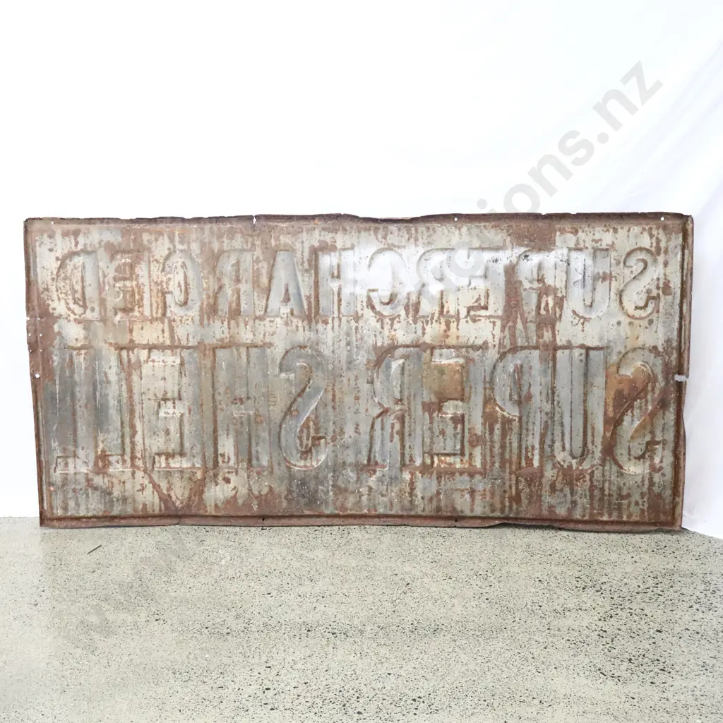 LARGE 6x3 Foot EARLY Supercharge Super Shell Embossed Enamel Sign NZ Only Sign Image 1++