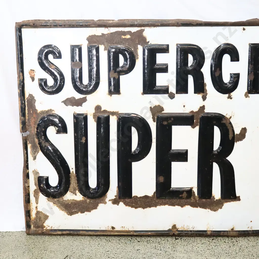 LARGE 6x3 Foot EARLY Supercharge Super Shell Embossed Enamel Sign NZ Only Sign Image 1++