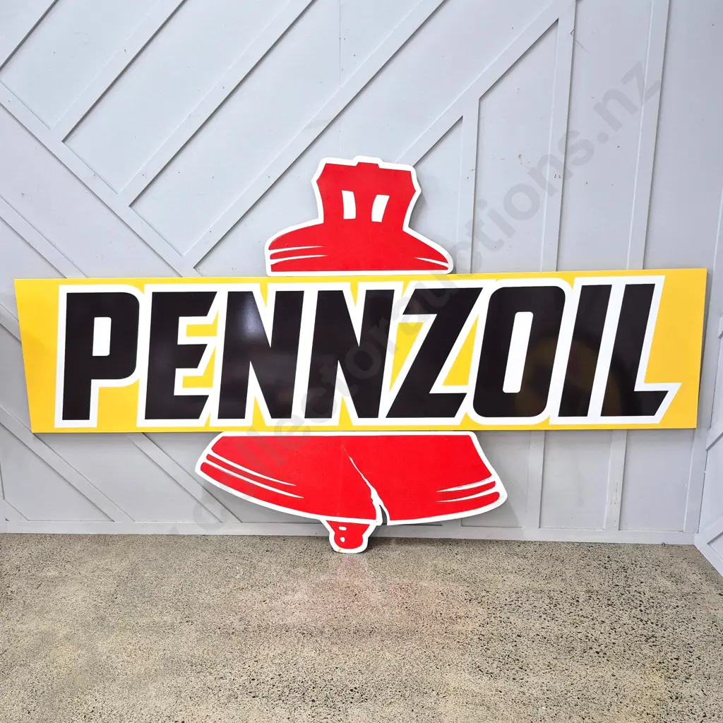 LARGE Wooden Cut Out Pennzoil Sign With Bell Image 1++