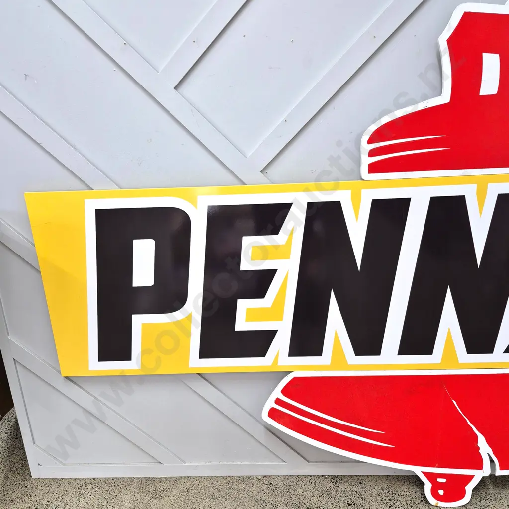 LARGE Wooden Cut Out Pennzoil Sign With Bell Image 1++