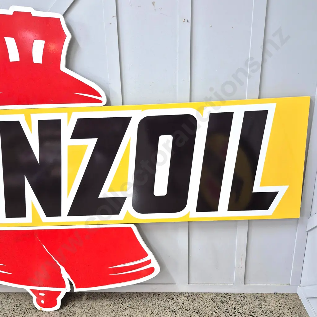 LARGE Wooden Cut Out Pennzoil Sign With Bell Image 1++