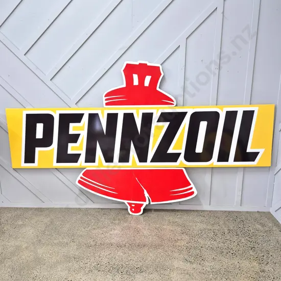 LARGE Wooden Cut Out Pennzoil Sign With Bell