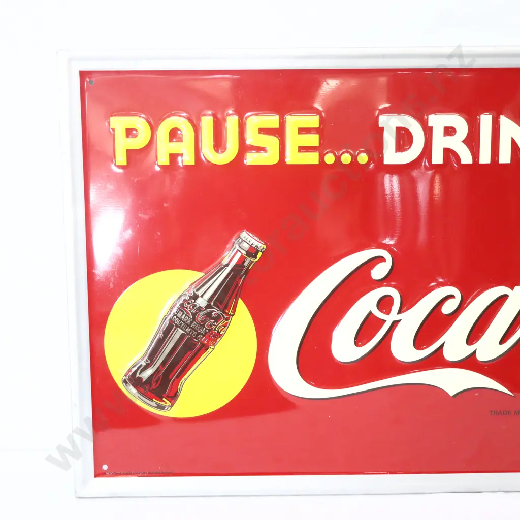 Pause…Drink Coca Cola Tin Embossed Sign Image 1++