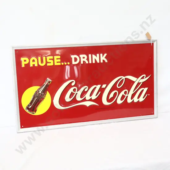 Pause…Drink Coca Cola Tin Embossed Sign