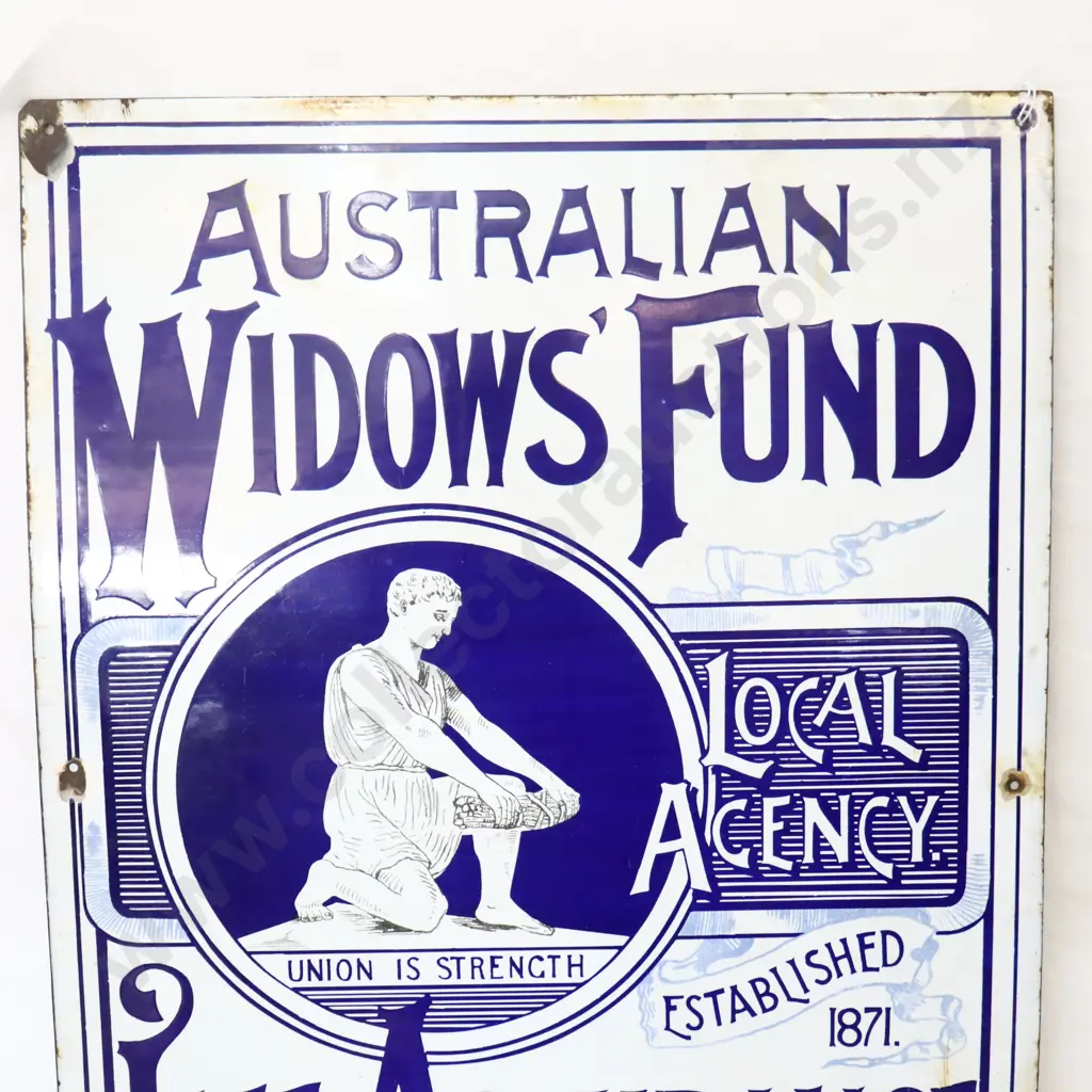 Australian Widows Fund Life Assurance Enamel Sign Image 1++