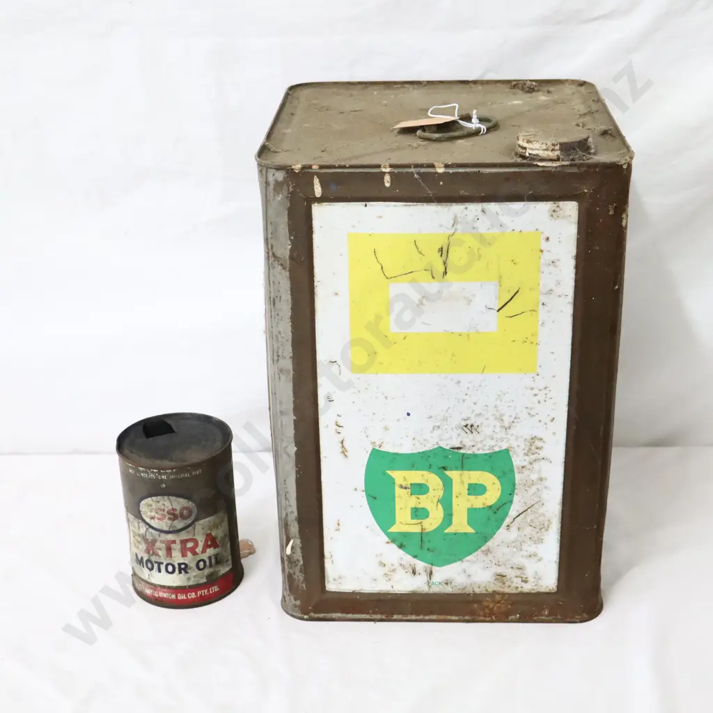 BP Four Gallon Oil Tin And Esso Extra Oil Tin Image 1++