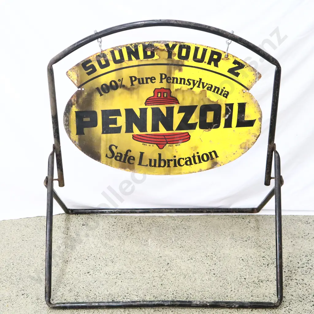 Pennzoil Curbside Swinining Sign On Original Frame Dated 1965 Image 1++