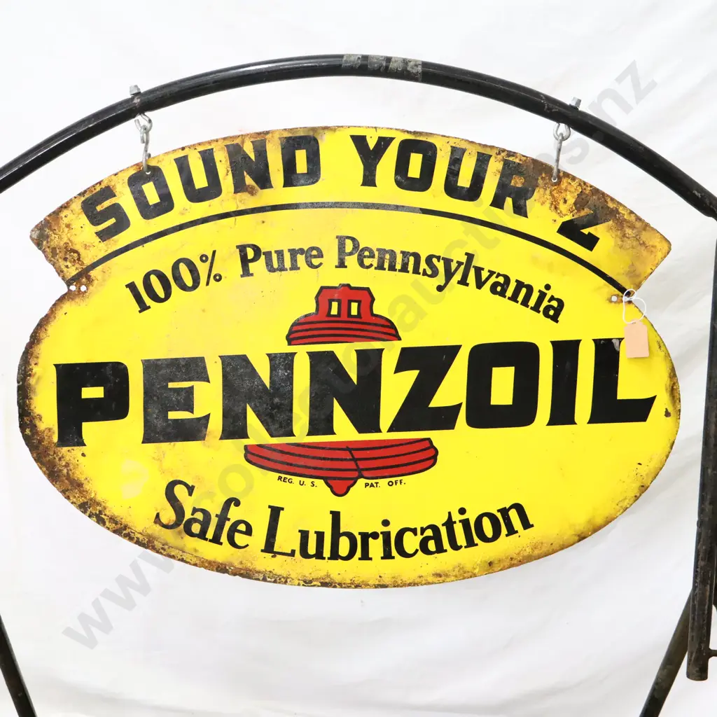 Pennzoil Curbside Swinining Sign On Original Frame Dated 1965 Image 1++