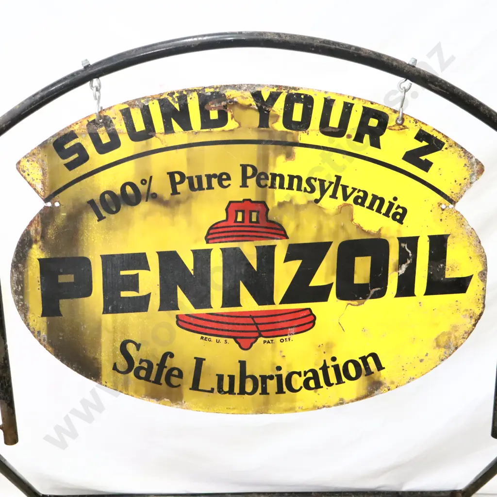 Pennzoil Curbside Swinining Sign On Original Frame Dated 1965 Image 1++