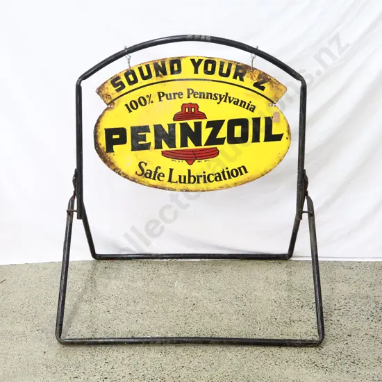 Pennzoil Curbside Swinining Sign On Original Frame Dated 1965