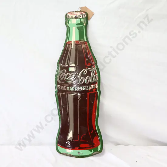 Pressed Tin Coca Cola Thermometer Die Cut Sign Dated 1954