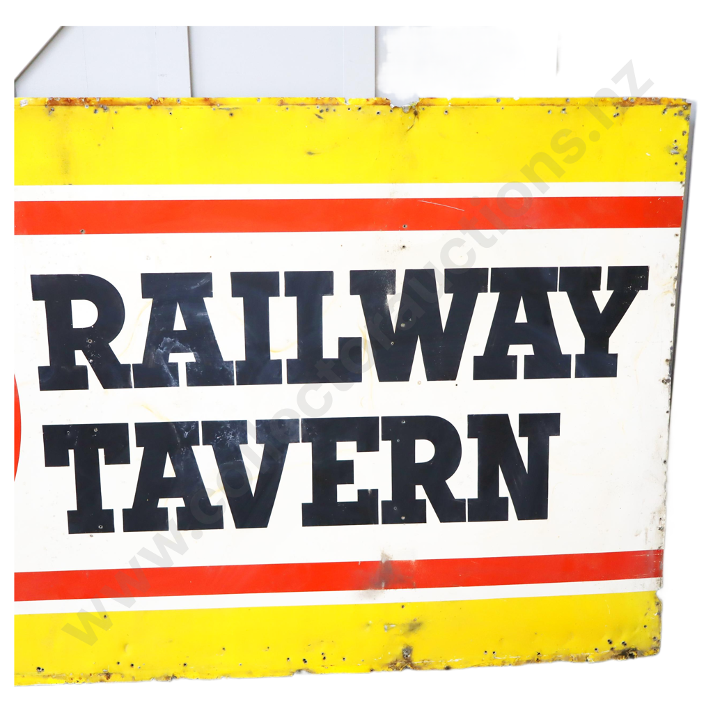 LARGE Railway Tavern Hawera Tin Lion Red Sign Image 1++