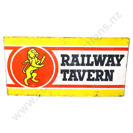 LARGE Railway Tavern Hawera Tin Lion Red Sign