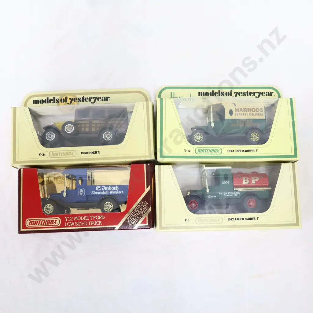 Matchbox models of yesteryear  4 Pc   BP 1912 Model T Ford , 1930 Ford A ,  Harrods 1922 Model T , Model T Ford low side Image 1++