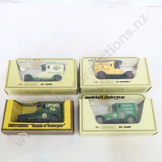 Matchbox models of yesteryear 4 Pce   Liptons tea, Roses Cordial , Lyles Golden Syrup & Colmans mustard 