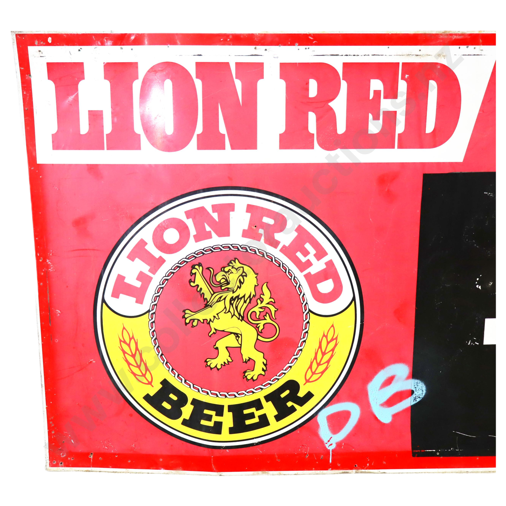 LARGE Lion Red On Tap Tin Sign Image 1++