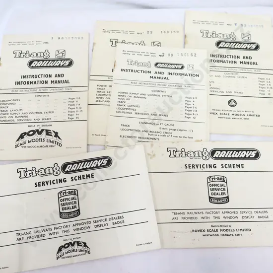 Tri-ang 8 x assorted Instruction manuals 