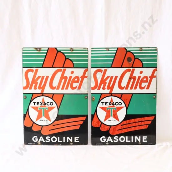 Pair Texaco Skychief Enamel Pump Plates Dated 1947