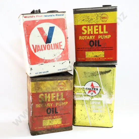Shell, Valvoline, Shell Rotary Pump Oil And Caltex Oil Tins