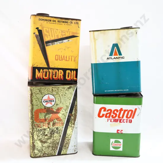 Supreme, Castrol, Caltex And Atlantic Oil Tins