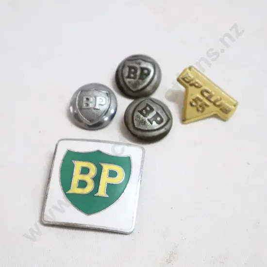 Enamel BP Badge, BP Club 55 Badge and 3 BP Buttons