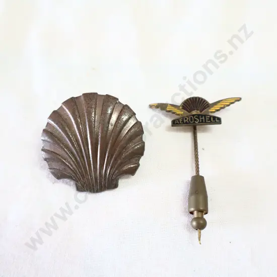 EARLY Shell Cap Badge Made By Stokes Melbourne + EARLY Enamel Aeroshell Pin