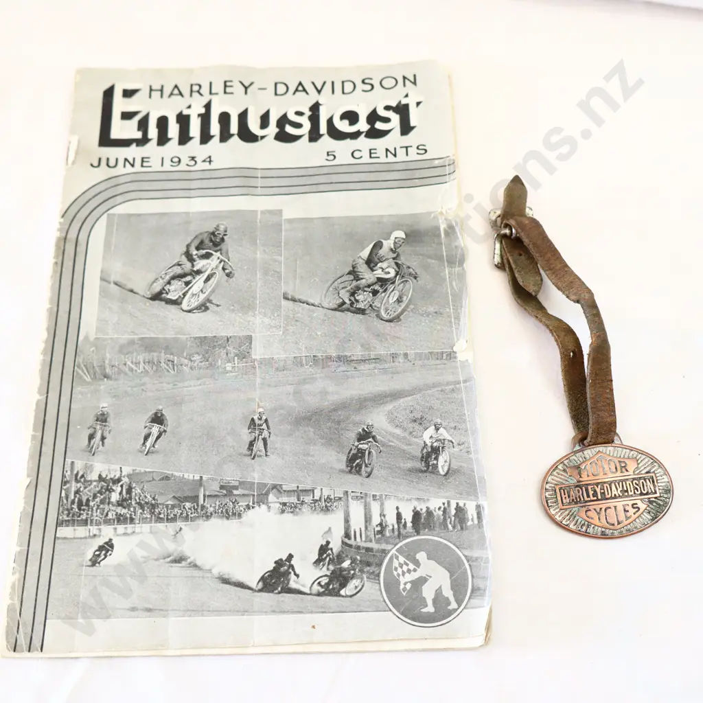Harley Davidson Badge And 1934 Enthusiasts Book Image 1++