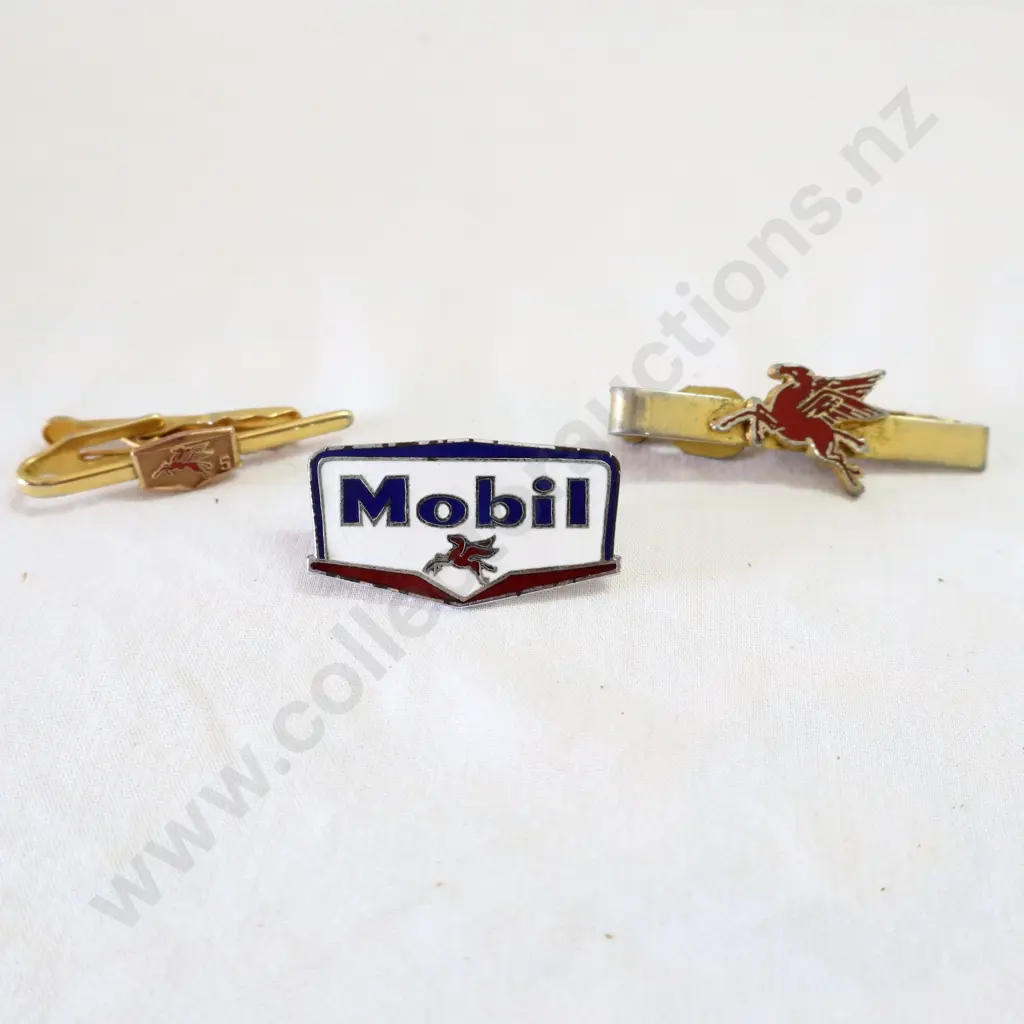 Mobil Tie Clips x 2 + Mobil Enamel Hat Badge Image 1++