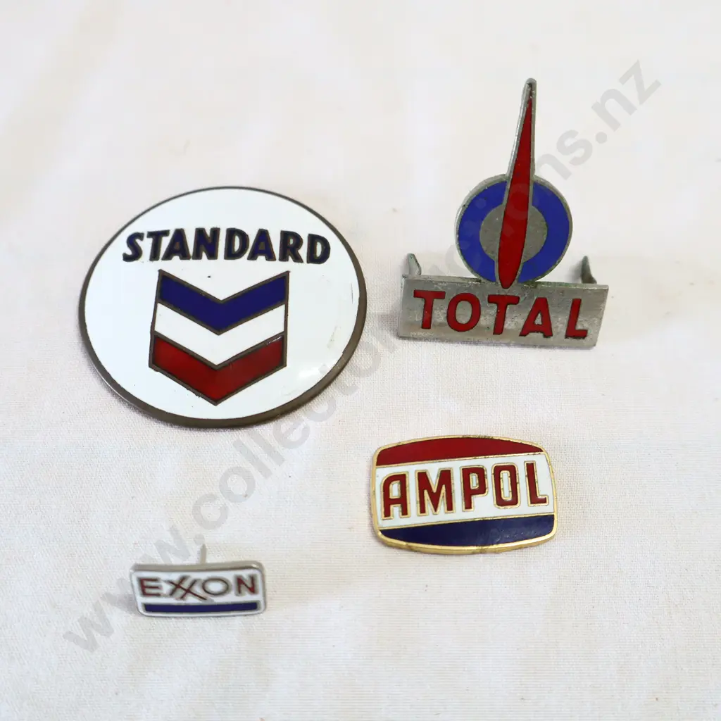 Standard, Exxon, Total, Ampol Enamel Badges. Image 1++