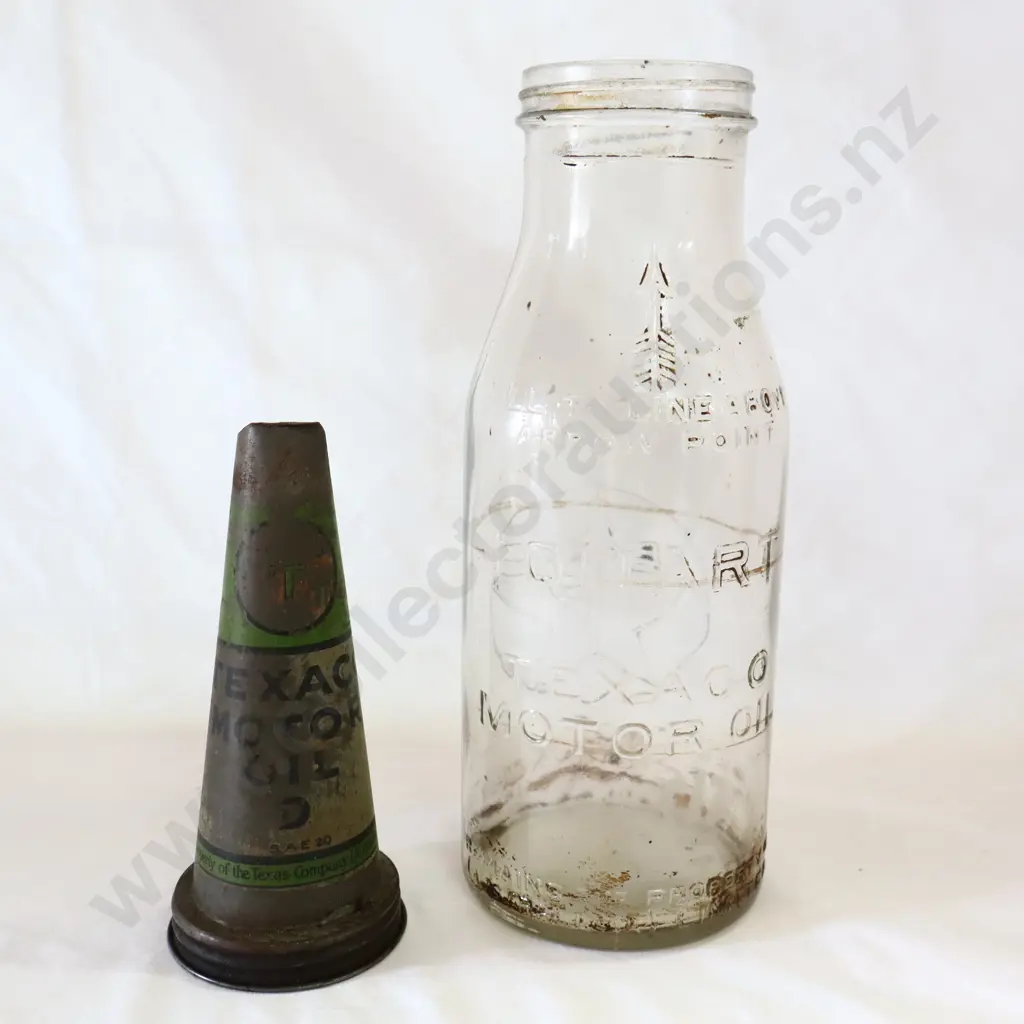 Texaco 1 Quart Oil Bottle And Tin Top Image 1++